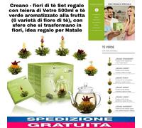 fiori di tè Set regalo con teiera di Vetro 500ml e tè verde Aromatizzato 6 vari