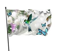 Fiori di uccello vortici primaverili colibrì farfalle bandiera divertente 3 x 5 FT banner festa giardino cortile casa bandiere interni esterni feste decorazioni per la casa colori vivaci e stampa su