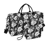 Fiori disegnati a mano neri Borse da viaggio decorative Tote Bag con cinghia regolabile per il viaggio di grande capacità Bolsa para en Avion