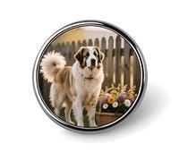 Fiori e cani sotto il sole caldo Distintivo rotondo Bottoni in metallo Squisito rotondo Badge Pin Button Parti circolari Moda Classica Porta spille Bottoni per camicie Vestiti Spilla 1 pollice