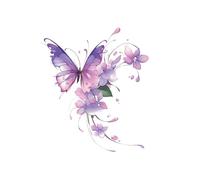 Fiori e farfalle, adesivi per tatuaggi di colore viola ortensia, adesivi impermeabili per la clavicola del braccio femminile di lunga durata Tatuaggi finti, tatuaggi temporanei