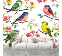 Fiori E Uccelli Acquerellati Carta da Parati Fotografica Panorama Effetto 200x140 cm Colorato Decorazione per la Casa per Pareti per Camera Da Letto Sala Fotomurali In Tessuto Non Tessuto