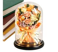 Fiori Eterni In una Cupola di come Decorazione Romantica per la Scrivania | Con Illuminazione A LED E Bouquet Di Fiori Secchi per Moglie o Fidanzata per San ed il Compleanno