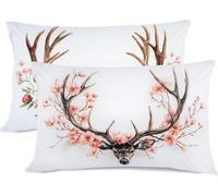 Fiori Federe Cuscino Letto 50x75 Animale Copricuscino Letto Lino Coprifedere Cuscini Set 2 Federa Cuscini Zip Nascosta Cuscino Cervicale per Dormire, per Home Decor Camera Soggiorno Divano R-462