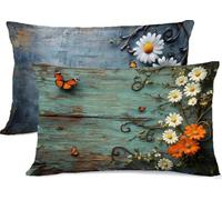 Fiori Federe Cuscino Letto 50x75 Retrò Copricuscino Letto Lino Coprifedere Cuscini Set 2 Federa Cuscini Zip Nascosta Federe Cuscino Cervicale per Dormire, per Home Decor Camera Soggiorno Divano R-464