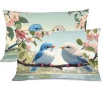 Fiori Federe Cuscino Letto 50x75 Uccello Copricuscino Letto Lino Coprifedere Cuscini Set 2 Federa Cuscini Zip Nascosta Cuscino Cervicale per Dormire, per Home Decor Camera Soggiorno Divano R-468