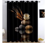 Fiori Fiume Ciottoli Tende Oscuranti Interni Isolanti Termiche con Anelli Tenda Finestra per Camera da Letto e Soggiorno Tende per Salotto 2 Pezzi, 140 x 160 cm, Nero