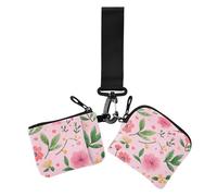 Fiori Floreale Rosa Donne Casi di Carta Del Cambiamento Titolare Minimalista Della Chiusura Lampo Portafoglio Coin Bag con Cinturino Da Polso per Lady, Fiori rosa floreale, 1 size, Stampa artistica