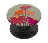 Fiori floreali arancioni, beige e viola su sfondo salvia PopSockets PopGrip Adesivo