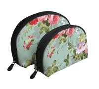 Fiori floreali d'epoca, Borsa per trucco a conchiglia Portamonete da donna Borsa da toilette piccola Borsa per cosmetici 2 pezzi