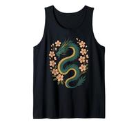 Fiori Floreali Drago Giapponese Vintage Fantasy Anime Canotta