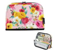 Fiori floreali rosso giallo rosa astuccio per matite con cerniera astuccio per matite astuccio carino portapenne ragazze pennarello arte adulti bambini rientro a scuola organizzatore