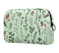 Fiori Foglie e Rami Sfondo Verde Salvia Piccola Borsa per il Trucco per le Donne Sacchetto di Immagazzinaggio Cosmetico con Cerniera Accessori di Belle, Multicolore 02, 18.5x7.5x13cm/7.3x3x5.1in