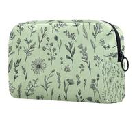 Fiori Foglie e Rami Sfondo Verde Salvia Piccola Borsa per il Trucco per le Donne Sacchetto di Immagazzinaggio Cosmetico con Cerniera Accessori di Belle, Multicolore 01, 18.5x7.5x13cm/7.3x3x5.1in
