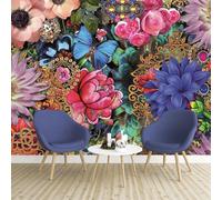 Fiori Freschi Belli Colorati Splendidi Fiori Farfalle 3D Carta da Parati Tessuto in Seta Ufficio Sala Pranzo Divano Camera Soggiorno TV Sfondo Muro-300cm×210cm
