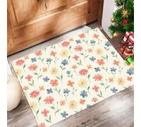 Fiori Freschitappeto Magico Assorbi Acqua, Margherite Multicolori, Con Steli E Foglie Sottilizerbino Asciugapassi Per Interno, Tappeto Ingresso Casa, Varie Misure E Colori 50 X 80 Cm Bianco Latte