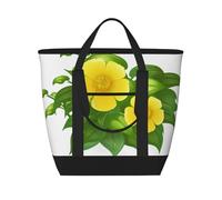 Fiori gialli nel cespuglio verde,Borsa porta pranzo grande capacità isolata per donne e uomini, lavoro, picnic, viaggi