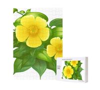 Fiori gialli nel cespuglio verde,Puzzle in legno da 300 pezzi per adulti e adolescenti
