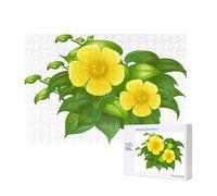 Fiori gialli nel cespuglio verde,Puzzle in legno da 300 pezzi per famiglie, per adulti e adolescenti, decorazioni per la casa