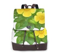 Fiori gialli nel cespuglio verde,Zaino da donna, impermeabile, leggero, in pelle PU, alla moda, da viaggio