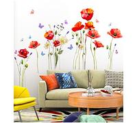 Fiori Giardino Adesivi da Parete，Tianher Papaveri Sticker Autoadesivo della parete della Fiore Farfalla Decorazione murale per soggiorno camera da letto divano sfondo