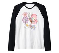 Fiori Groovy Farfalla Retro Floreale 60s 70s Estetica Maglia con Maniche Raglan
