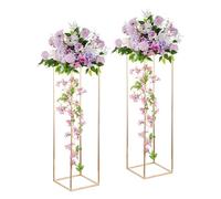 Fiori in Oro Centrotavola Matrimonio Tavoli - 2 Pezzi Vasi a Colonna con Pannello in Metallo Inweder Vaso da Pavimento Alto 100cm Espositore per Fiori Geometrici Festa Decorazioni Casa