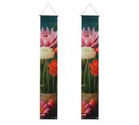 Fiori in un cestino per portico, 2 striscioni sospesi in poliestere per porta anteriore, patio, cerimonia, festa, riutilizzabile, lavabile, con aste e corde
