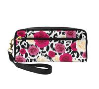 Fiori leopardati colorati, Borsa per il trucco Borsa per cosmetici Borsa da viaggio portatile da toilette Astuccio in pelle per donne e ragazze