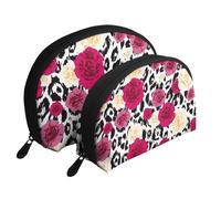 Fiori leopardati colorati, Borsa per trucco a conchiglia Portamonete da donna Borsa da toilette piccola Borsa per cosmetici 2 pezzi