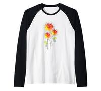 Fiori Luminosi e Vivaci con Sole Carino Floreale Pop Art Deco Fiore Maglia con Maniche Raglan