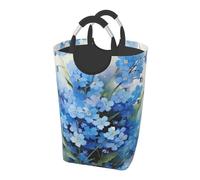 Fiori non ti scordar di me ad acquerello, Cesto portabiancheria pieghevole, Grande contenitore portaoggetti resistente con manici, 50 litri