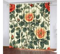 Fiori Oscurante Tenda,Stile Retrò Pastorale Opaco Tende,Termica Isolante Protezione Della privacy Tende Per Soggiorno Camera Da Letto Finestre Corridoio 2 Pannel Con Occhielli 117L x 229A CM
