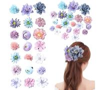 Fiori per Capelli Clip,21 Pezzi Multicolore Nuziale Fiore Capelli Clip,Accessori Capelli Boho,Fiore Artificiale Capelli Clip per Feste, Spiaggia, Matrimoni, Decorazioni per Eventi(Blu Viola)