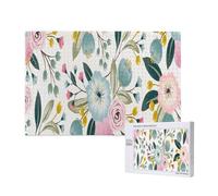 Fiori primaverili floreali, adorabili, blu, rosa, foglie verdi, colori dolci,Puzzle in legno da 1000 pezzi per famiglie, puzzle per adulti e adolescenti