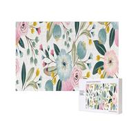 Fiori primaverili floreali, adorabili blu, rosa, foglie verdi, colori dolci,Puzzle in legno da 300 pezzi per famiglie, per adulti e adolescenti, decorazioni per la casa