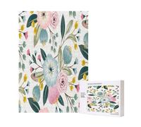 Fiori primaverili floreali, adorabili blu, rosa, foglie verdi, colori dolci,Puzzle in legno da 300 pezzi per adulti e adolescenti