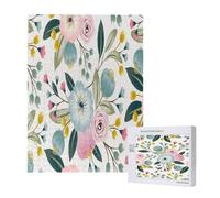 Fiori primaverili floreali, adorabili blu, rosa, foglie verdi, colori dolci,Puzzle in legno da 500 pezzi per adulti e adolescenti