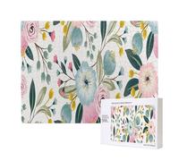 Fiori primaverili floreali, adorabili blu, rosa, foglie verdi, colori dolci,Puzzle in legno da 500 pezzi, gioco di famiglia, puzzle per adulti e adolescenti, decorazioni per la casa