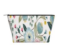 Fiori primaverili floreali Bellissimi colori dolci di foglie verdi di rosa rosa blu, Borsa da toilette Borsa per trucco Borsa per cosmetici Borsa da toilette da viaggio portatile