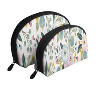 Fiori primaverili floreali Bellissimi colori dolci di foglie verdi di rosa rosa blu, Borsa per trucco a conchiglia Portamonete da donna Borsa da toilette piccola Borsa per cosmetici 2 pezzi