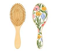 Fiori primaverili Tulipani Spazzola in legno bianco Spazzola per capelli Paddle per le donne Spazzola di legno per massaggio dei capelli spazzola per capelli