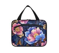Fiori retrò con pittura a olio di colore sentire appeso grande capacità borsa cosmetica da viaggio con gancio, kit da barba espandibile di design per gli uomini viaggio bolso de Mano para Hombre L
