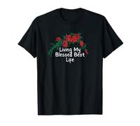 Fiori Retro Red Graphic Living My Blessed Best Life Maglietta