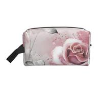 Fiori rosa Acquerello floreale rosa grigio foglie Splash, Borsa per il trucco Borsa per cosmetici Borsa da viaggio portatile da viaggio Borsa per trucco Organizer
