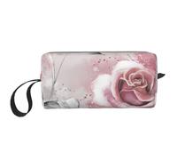 Fiori rosa acquerello floreale rosa grigio foglie Splash, Borsa per il trucco Borsa per cosmetici Borsa da toilette da viaggio portatile Borsa per trucco Organizer