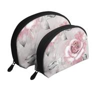 Fiori rosa acquerello floreale rosa grigio foglie Splash, Borsa per trucco a conchiglia Portamonete da donna Borsa da toilette piccola Borsa per cosmetici 2 pezzi
