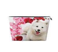 Fiori rosa del cane Samoiedo, Borsa da toilette Borsa per trucco Borsa per cosmetici Borsa da toilette da viaggio portatile
