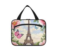 Fiori rosa Romantica Torre Eiffel appeso mens borsa da viaggio da toilette con gancio, designer compatto kit da barba borse per gli uomini per accessori per le donne che viaggiano estuche para guardar