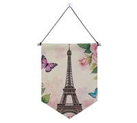 Fiori rosa romantici striscioni Torre Eiffel da appendere con asta telescopica display banner decorazioni da appendere per ufficio, scuola, aula, dormitorio, casa